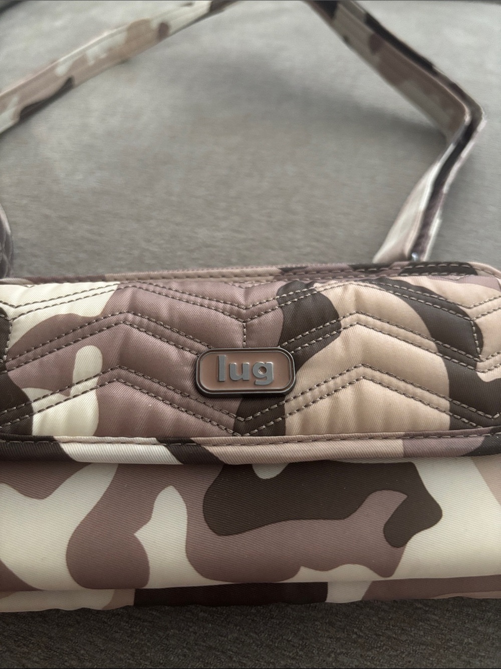lug Quilted Camo Crossbody Bag in Taupe and Brown with 2 detachable straps